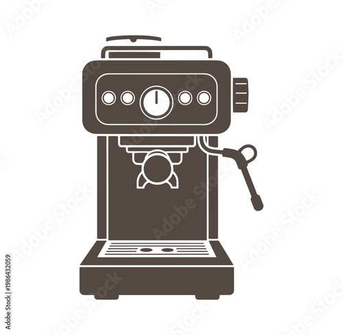 Brown coffee espresso machine with a single handle and control panel