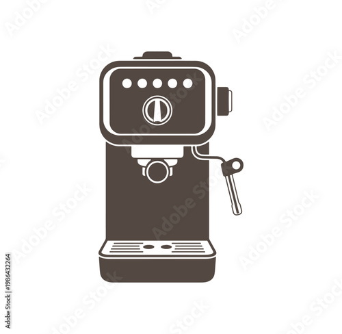 Brown espresso coffee machine with white outlines on plain white background