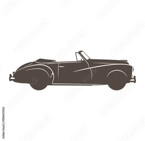 Vintage convertible sports car silhouette profile view on white background