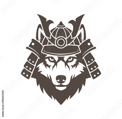 Wolf wearing samurai helmet and armor illustration