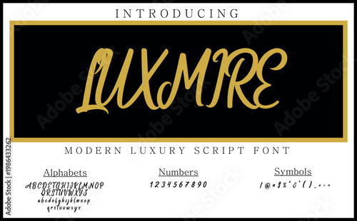 Luxmire is a modern handwritten script font combining clean curves and luxury aesthetics, ideal for branding, packaging and creative typography that requires a premium and stylish look.