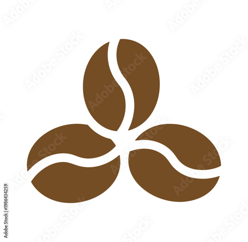 Brown coffee beans in a triangular arrangement isolated on white background