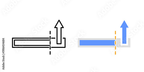 Threshold trigger activation symbol. Progress bar crossing marked limit with upward action arrow. AI threshold based activation concept. Simple geometric illustration.