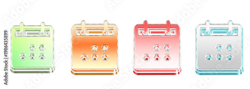 3D Glass Calendar Dot Icons Bundle Isolated on Transparent Background – Concept of Solution and Innovation – Transparent Liquid Glass Icon – 3D Rendering