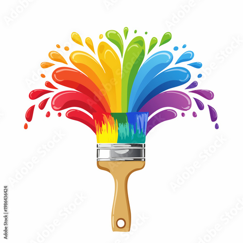 Vibrant Rainbow Color Explosion from Paintbrush Representing Creative Expression and Artistic Energy
