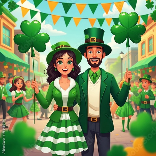 Festive St Patrick Day Celebration With Couple in Green Attire