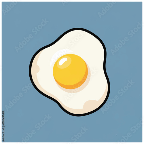 A simple, stylized illustration of a fried egg with a bright yellow yolk and white albumen against a solid blue background.