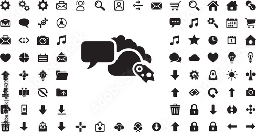 Collection of various black and white icons displayed