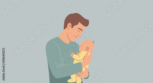 Man holding baby in arms closely.