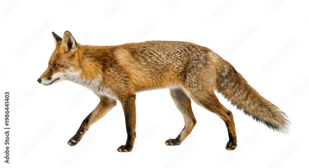Fototapeta premium Red Fox Walking on Snow - PNG Cutout, Isolate on Transparent Background - Winter Wildlife Animal, Forest, Nature, Mammal, Animal Portrait, Predator, Wild Animal