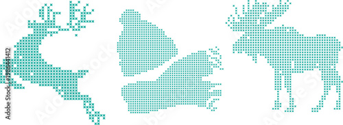 Embroidered cross-stitch Green pixelated animal shapes