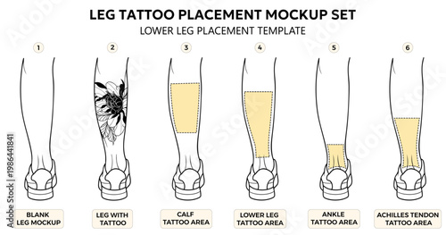 Leg tattoo placement mockup set lower leg stencil guide calf ankle achilles shin template body art salon chart