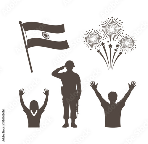 Indian Republic Day celebration with soldier saluting and people rejoicing  national pride and fireworks