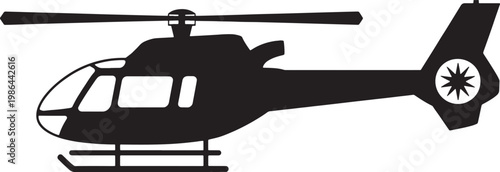 Black and white silhouette of a helicopter with rotor blades and tail rotor aviation