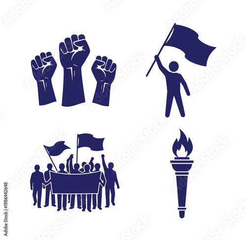 protest signs and fists raised in solidarity and activism movements