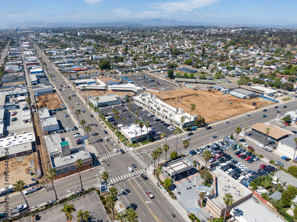Fototapeta premium Aerial View of Mixed-Use Construction at Coast Highway and Oceanside Boulevard