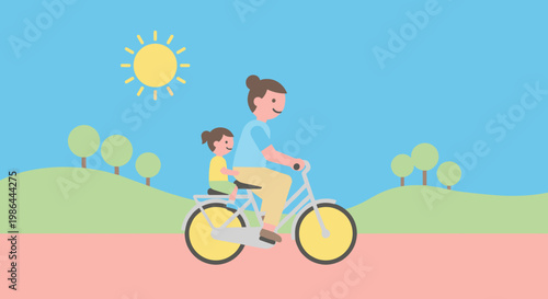 Woman riding bicycle with little girl.