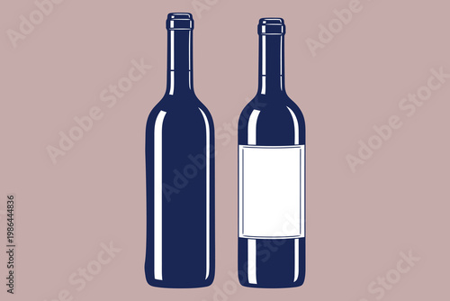 Two wine bottles with one having a blank label against a gray background