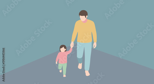 Father and child walking hand in hand.