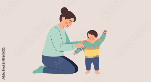 Woman and child playing together happily.
