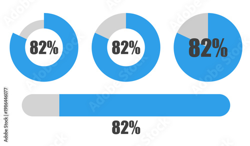 82％の円グラフとプログレスバーセット パーセンテージ表示アイコン素材82 Percent Chart and Progress Bar Set Circle Graph and UI Elements
