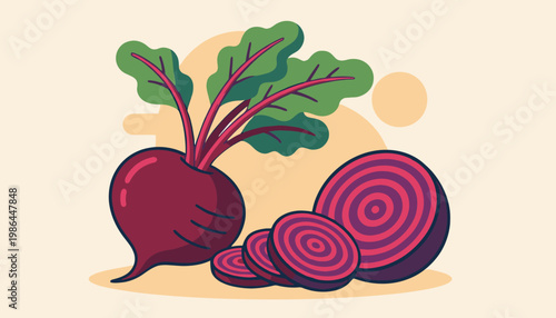 Beetroot vegetable with green leaves.