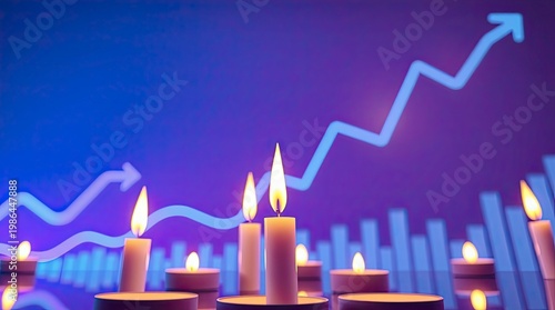 Low Angle Futuristic Business Growth Graph with Candlelight Glow and Neon Fintech Interface
