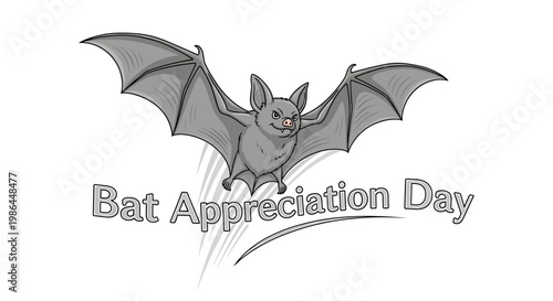 A vector illustration promoting Bat Appreciation Day features a flying bat silhouette with outstretched wings against a clean white background, celebrating wildlife conservation