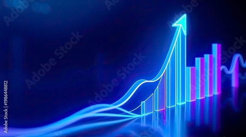 Deep Teal Luxury Light Art Futuristic Business Growth Graph with Neon Fintech Interface