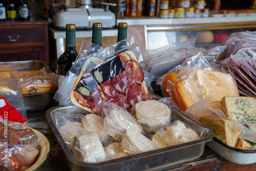 Quadro su tela Deli shop counter displaying local vacuum-sealed products