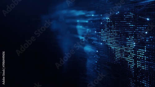 Deep navy background with subtle glowing grid, global market concept, minimal style, professional layout