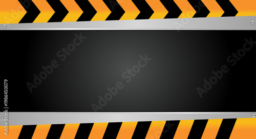 Industrial Warning Stripes Banner with Metal Frame and Dark Background