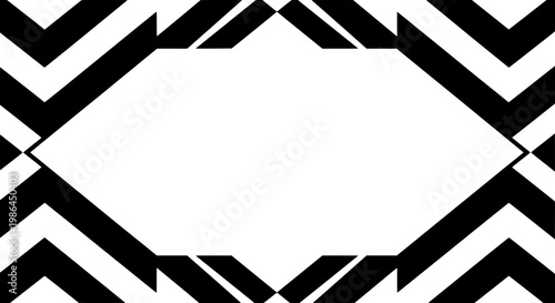 Dynamic black and white abstract frame with bold geometric chevron pattern for modern design