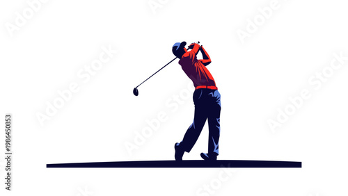 Golf player swinging club back.