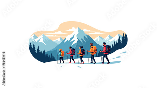 Group of people hiking together outdoors.