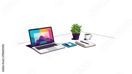 Laptop on a white desk.