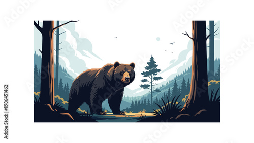 Large Brown Bear in Forest Habitat.
