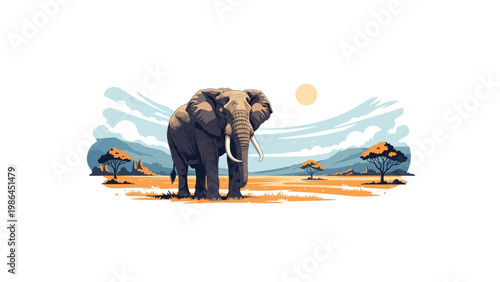 Large Gray Elephant Standing Alone.
