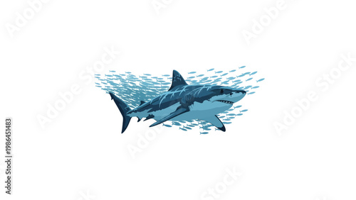 Large Gray Shark Swimming Ocean Water.