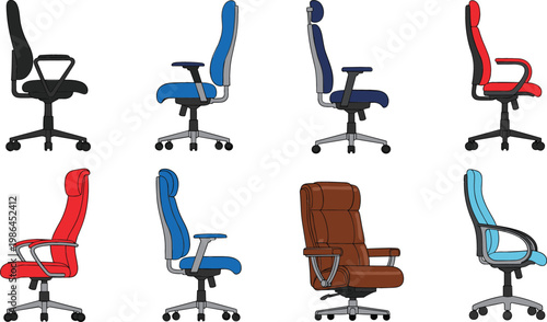 Office Chair Collection Set with Ergonomic Swivel Seating Furniture in Various Styles Vector Illustration Design