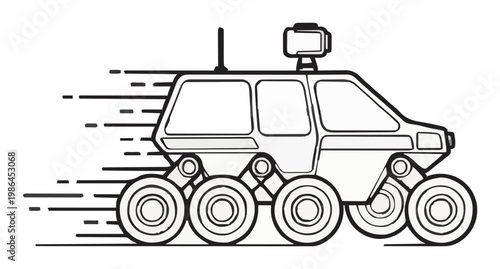 Mars colony rover space exploration line art icon. Generative AI