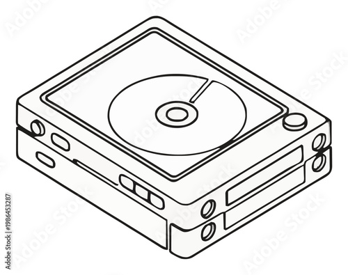 Portable CD player isometric line art illustration. Generative AI