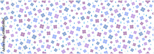 紫陽花のシームレスパターン背景｜かわいい花柄 梅雨・初夏のテキスタイル風デザイン