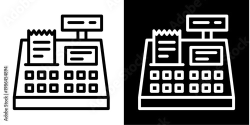 Cash Register Icon Set White Style Collection