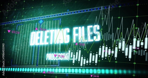 Displaying DELETAG FILES with barcode lines on gridded panel, magenta 03:24 pulsing turquoise bar