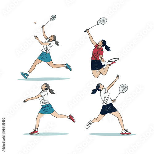 Female Badminton Players in Action Poses vector