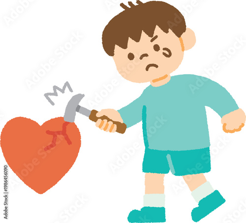 自分で自分の心を傷つける子供のイラスト　気持ち　感情　手書き