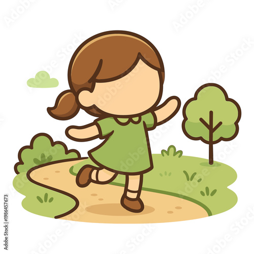 Girl with ponytail running in park flat vector illustration
