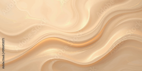 Abstract gold background featuring smooth flowing silk waves with a soft satin texture and shiny golden curves in a vector illustration design