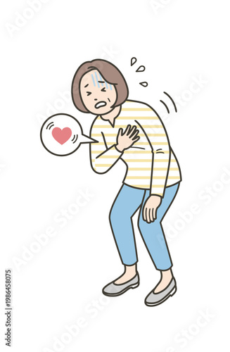 動悸がして苦しそうに胸を押さえる中年女性
